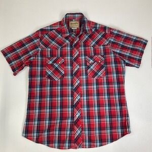 Wrangler Vintage Western Fashion‎ Snap Shirt Plaid Short Sleeve L